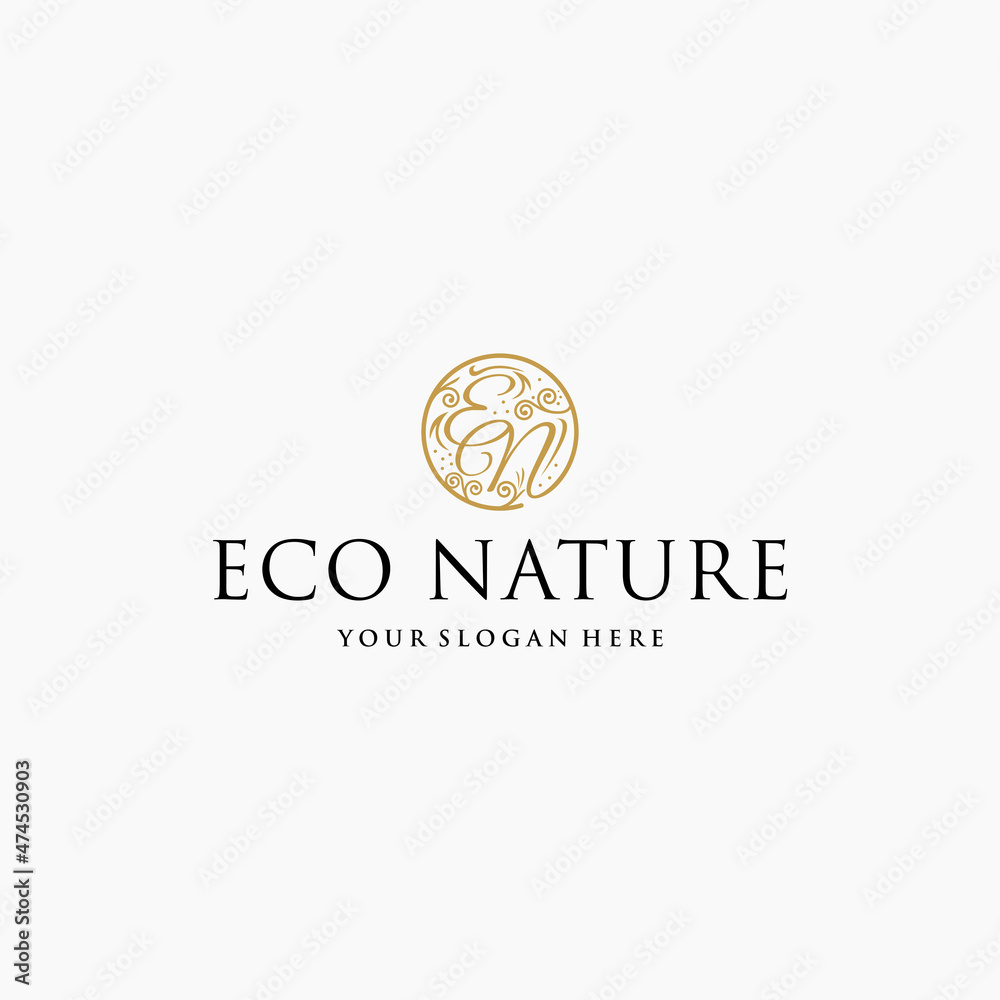 Fototapeta Minimalist flat letter mark ECO NATURE logo design