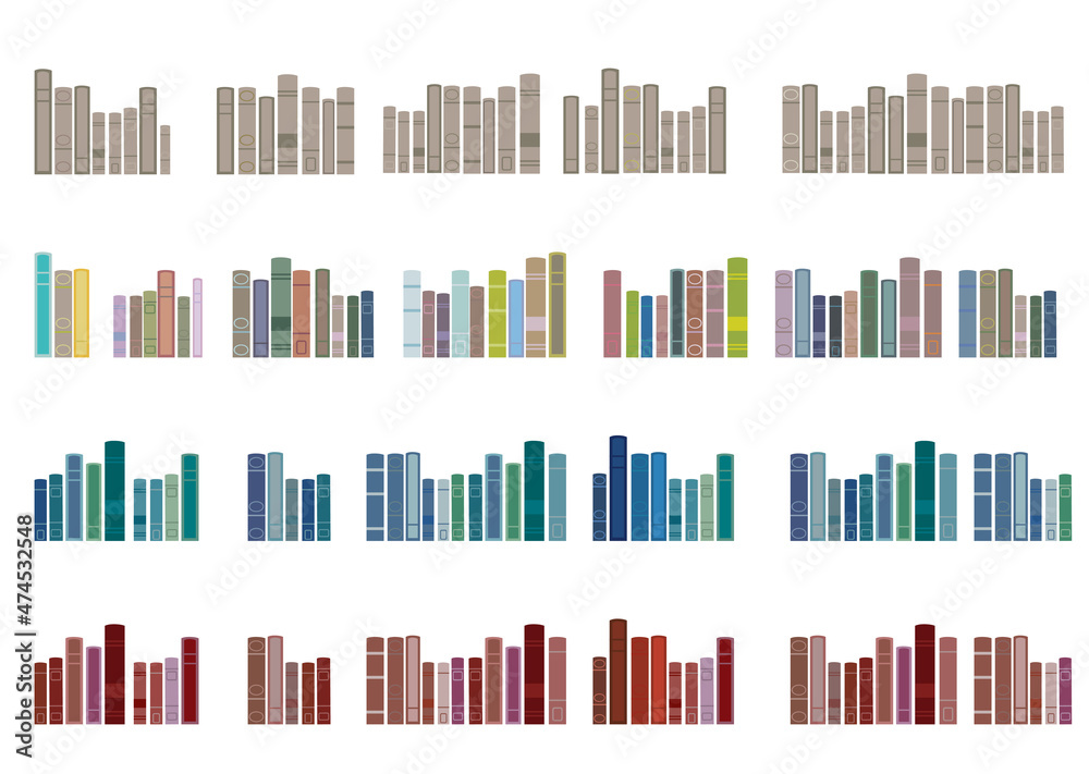 イラスト素材：4種類のパステルカラーの可愛い本が並んだラインセット
