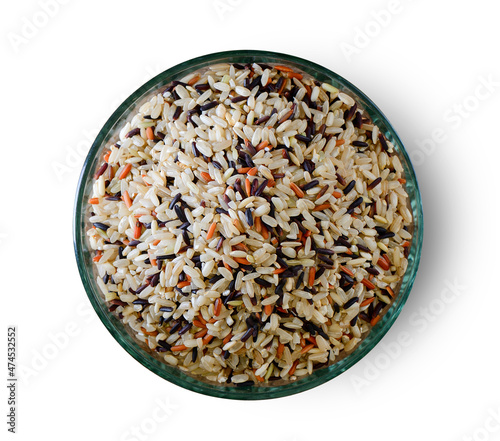 Brown rice seed in bowl
