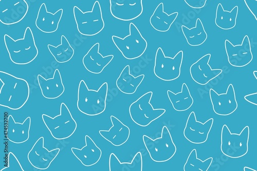 Simple Cat Line Seamless Pattern Blue Design