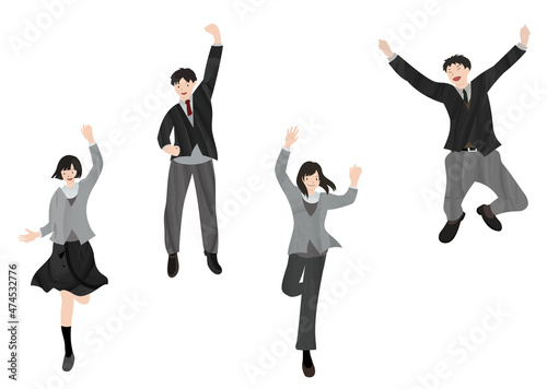 ジャンプして喜びを表現した生徒のセット（ブレザー）