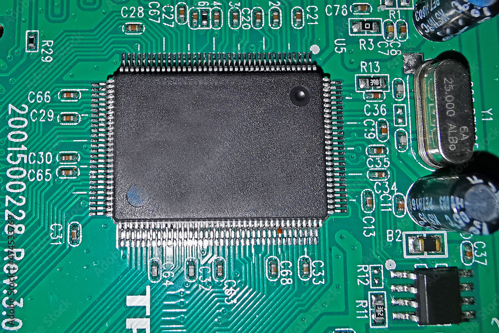 High-tech digital electronics, copy space on a chip, machine learning ...