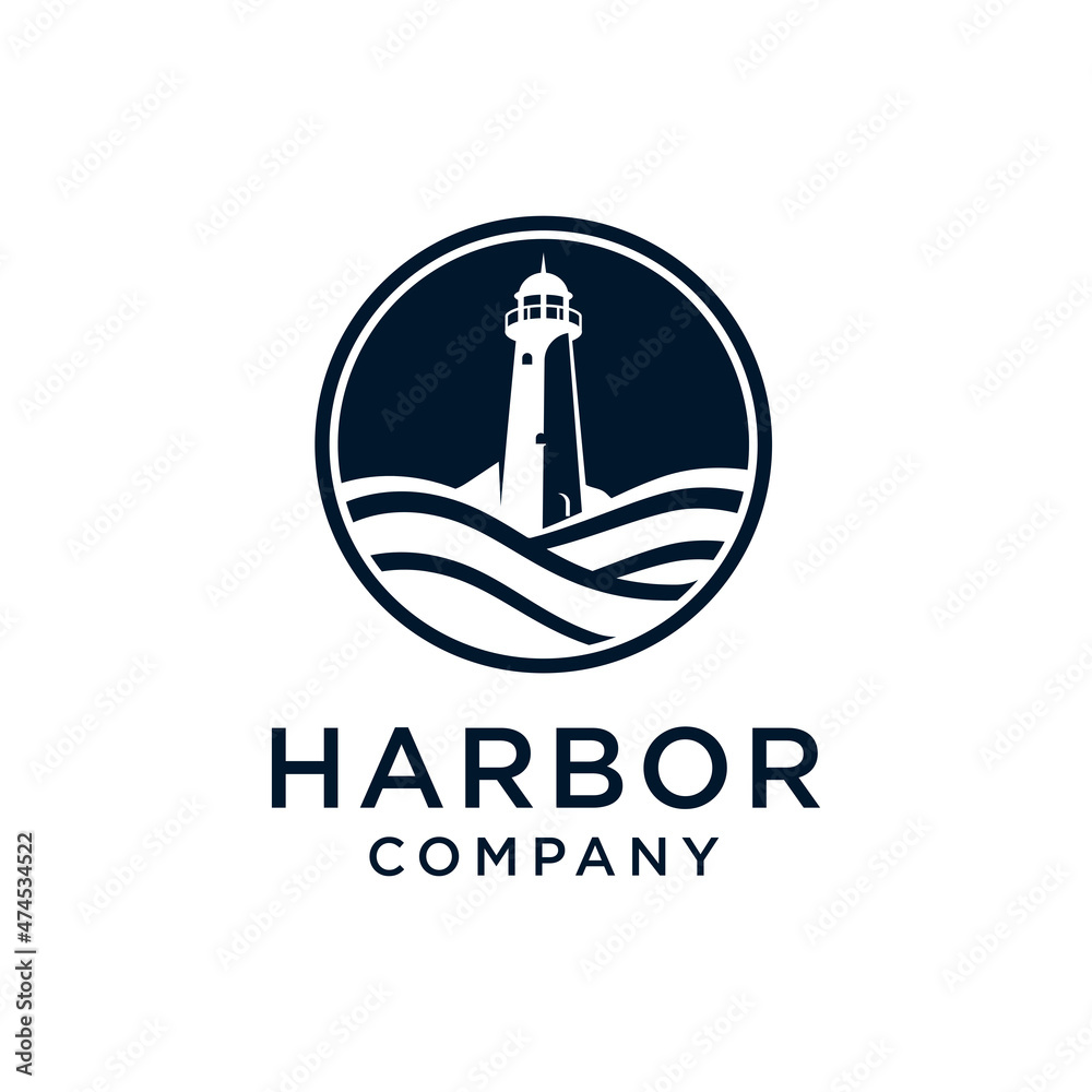 Lighthouse Searchlight Beacon Tower Island Beach logo design inspiration