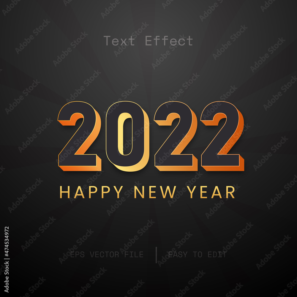Happy new year 2022 3d text editable style effect template 