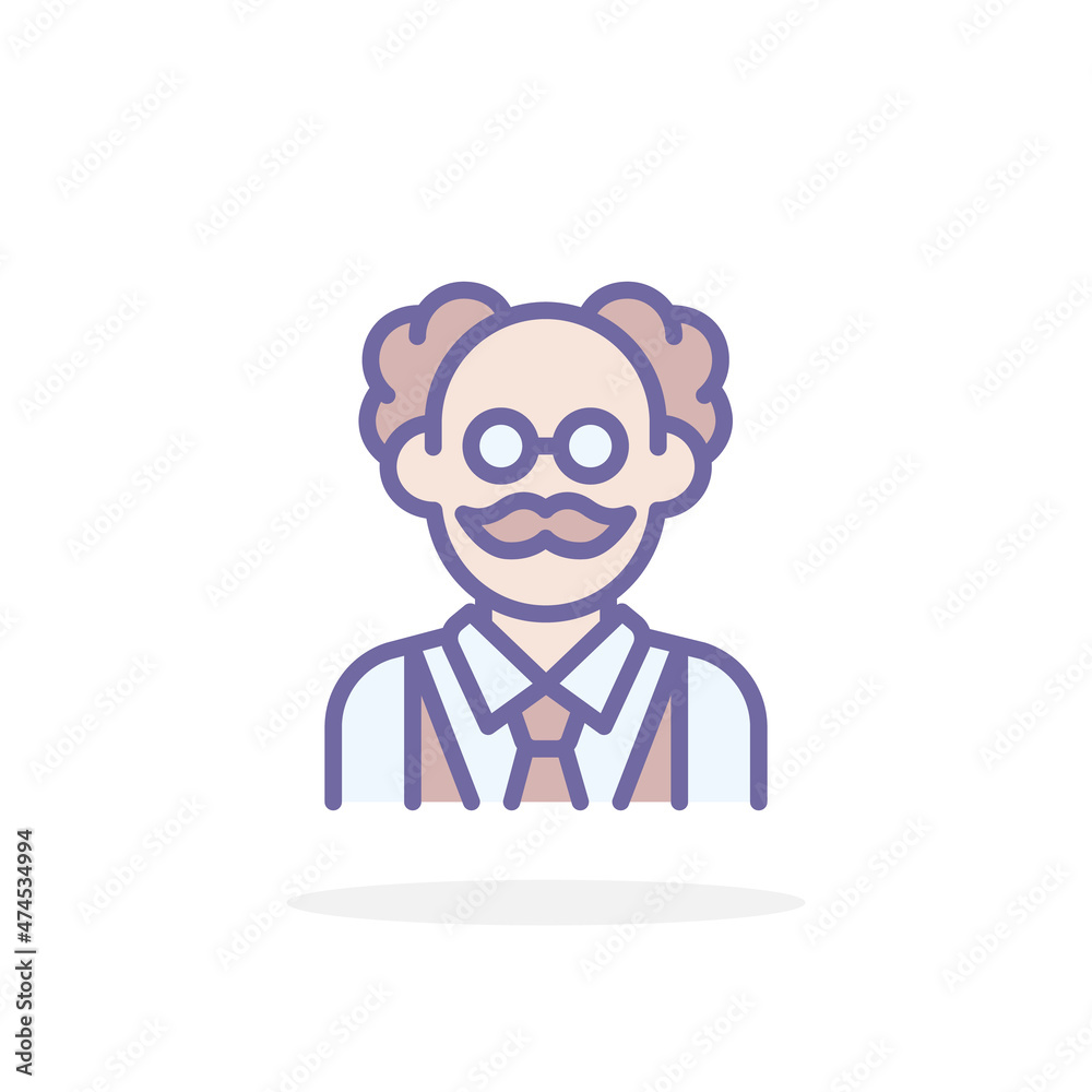 Scientist icon in filled outline style.