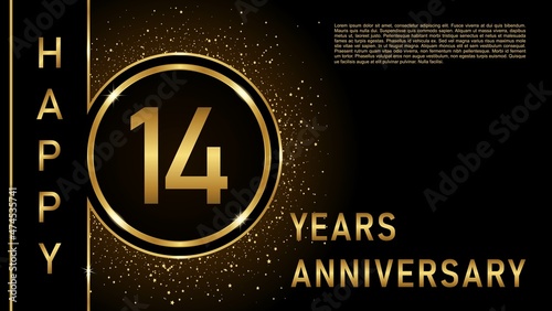14th anniversary logo template Vector design birthday celebration, Golden anniversary emblem with ribbon. Design for booklet, leaflet, magazine, brochure, poster, web, invitation or greeting card.