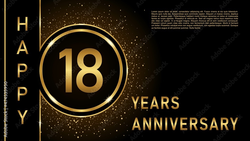 Naklejka premium 18th anniversary logo template Vector design birthday celebration, Golden anniversary emblem with ribbon. Design for booklet, leaflet, magazine, brochure, poster, web, invitation or greeting card.