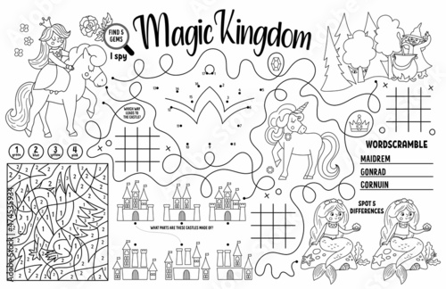 Fototapeta Vector Magic kingdom placemat for kids