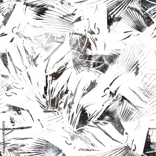 Seamless neutral and white grungy classic abstract surface pattern design for print. High quality illustration. Monochrome earth colored design with white pattern design overlay. Repeat graphic swatch