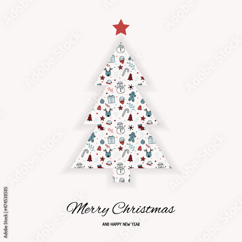 Christmas tree with wishes and Xmas elements. Vector