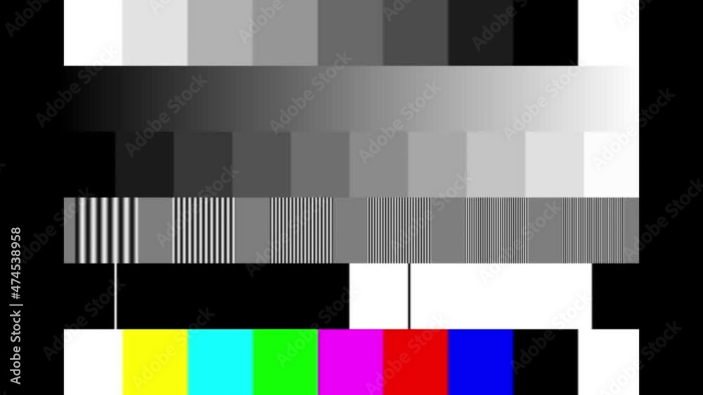Glitch effect retro TV Flashing SMPTE color bars. SMPTE color stripe technical problems. Color Bars data glitches.