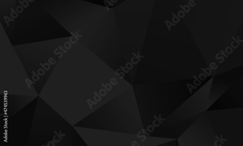 Futuristic black low poly background, abstract geometric rumpled triangular style.