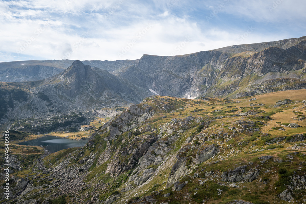 Scenic view of Rila mountain peaks and mountain ridges on the hike of seven Rila lakes Scenic view of Rila mountain peaks and mountain ridges on the hike of seven Rila lakes