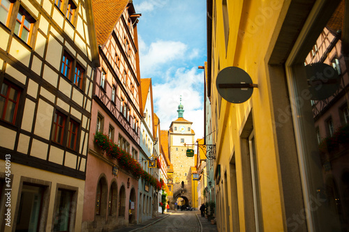 Germany, Rothenburg, fairy tale town, street, old clock tower