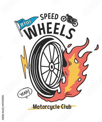 Vector motorcycle theme graphics for t-shirt prints, posters and other uses.