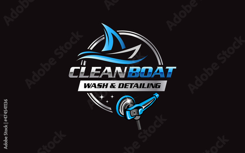 Illustration vector graphic of ship and boat detailing concept logo design template