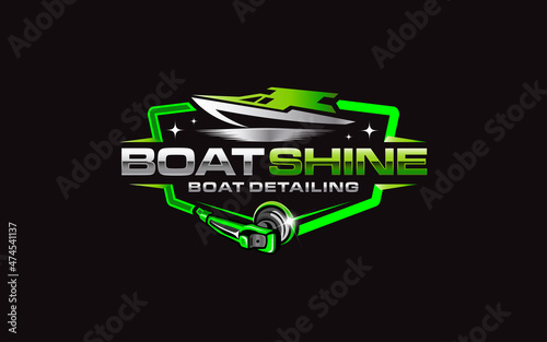 Illustration vector graphic of ship and boat detailing concept logo design template