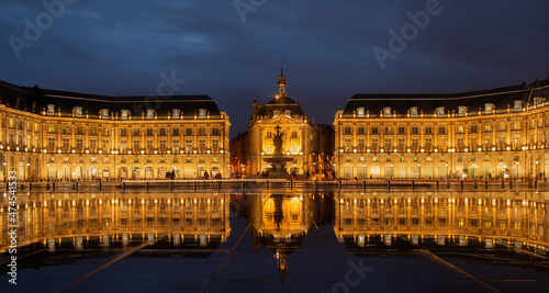 Place de la Bourse in the city of Bordeaux, France with reflection