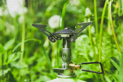 The concept of comfortable hiking, gas burner.