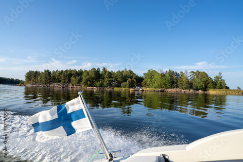 Fotografie Finnland Boot Fahne Sommer