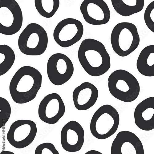 Vector black playful ring seamless pattern design. Great for fabric, textiles, wallpaper, poster, greeting cards, stationary and other surfaces. 