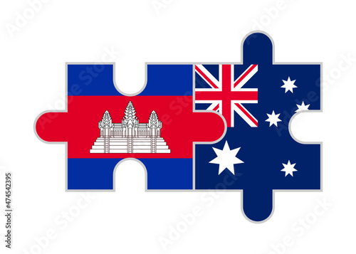 puzzle pieces of cambodia and australia flags. vector illustration isolated on white background