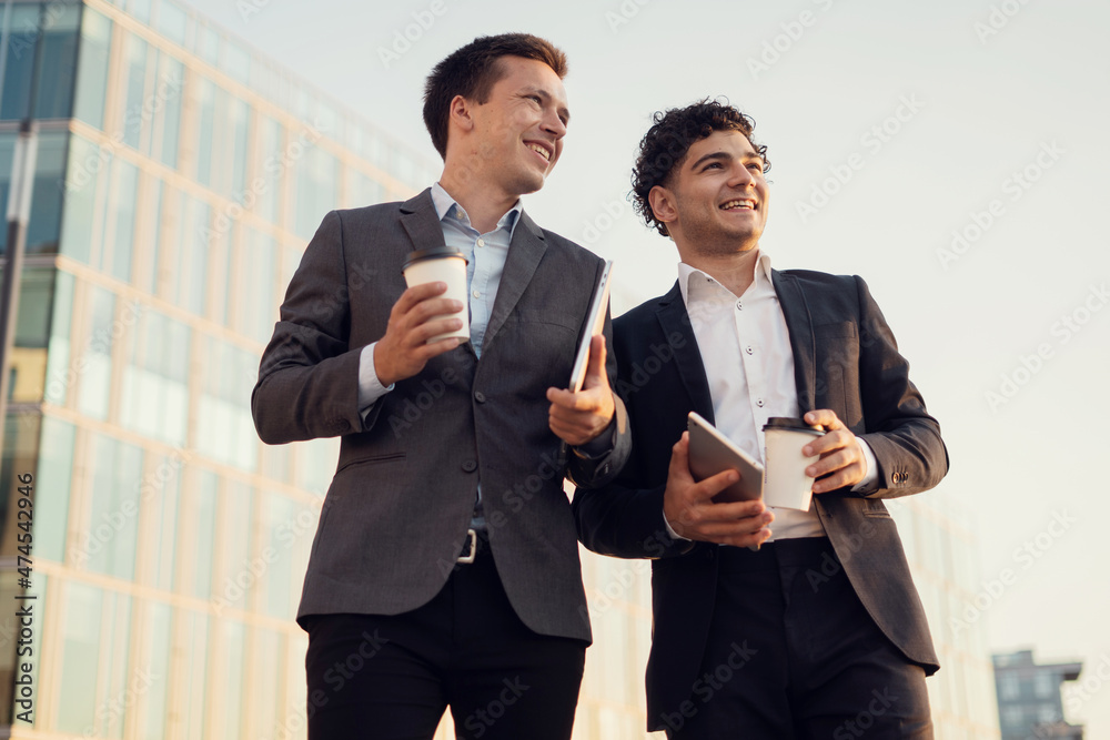 Male entrepreneurs go to work. Working together on a new startup. Male entrepreneurs go to work. Working together on a new startup.
