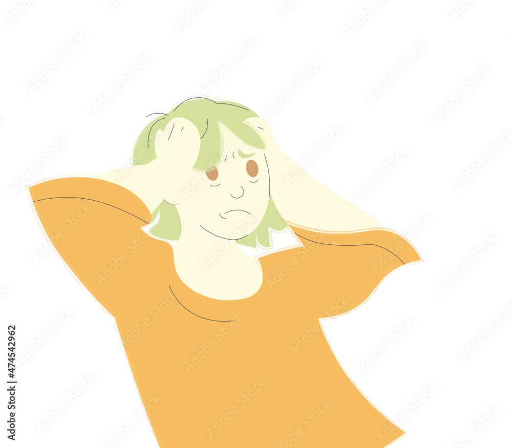 Flat illustration of a girl with anxiety Flat illustration of a girl with anxiety
