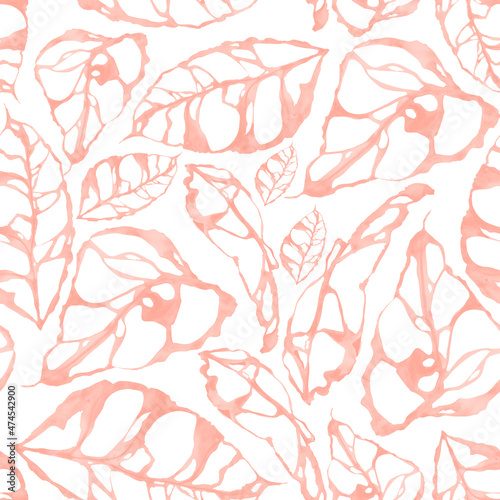 Pink monstera watercolor seamless pattern. Monstera leaves watercolor seamless pattern.