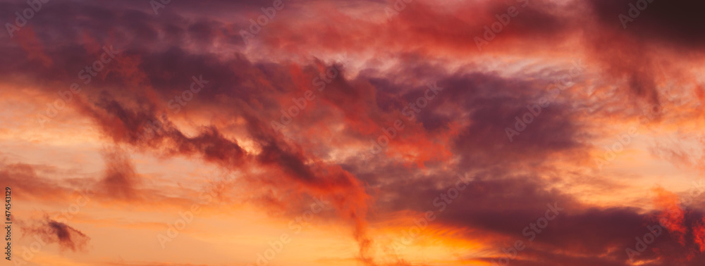 landscape with sunset and dramatic sky