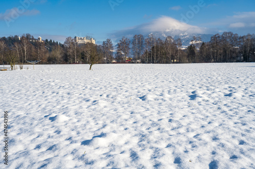 winter landscape with snow Fortress Festung Hohensalzburg Gaisberg