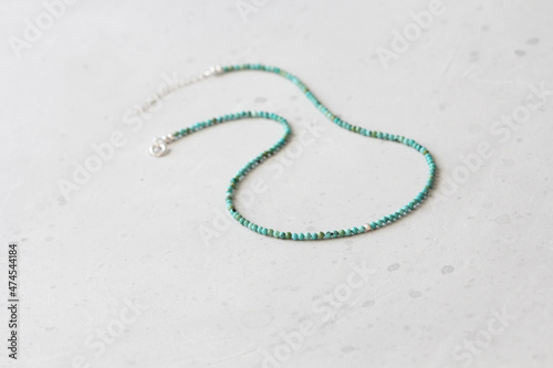 Turquoise necklace. A short necklace made of natural turquoise stones. Handmade jewelry made from natural stones. Modern jewelry. Natural turquoise choker