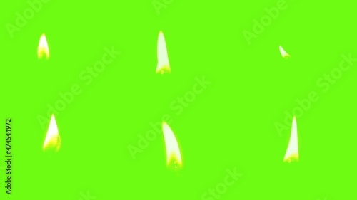 6 different candle flames on the green screen - flame of fire Motion graphics. candle fire set