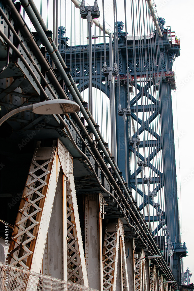 Manhattan Bridge, New York City. View from Manhattan Bridge Pedestrian Path.