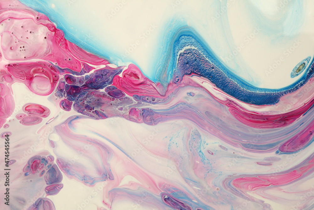 Fototapeta premium Art Abstract flow acrylic and watercolor marble blot painting. Pour Color wave texture background.