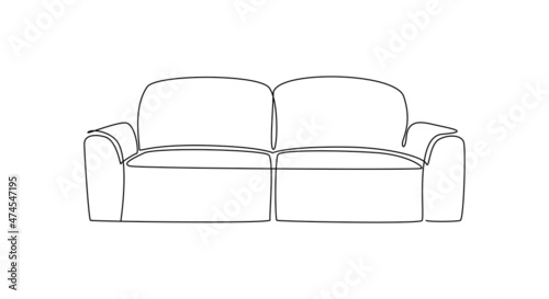 Furniture sofa for home interior in modern loft style outline contour lines. Simple linear silhouette of couche. Doodle vector illustration