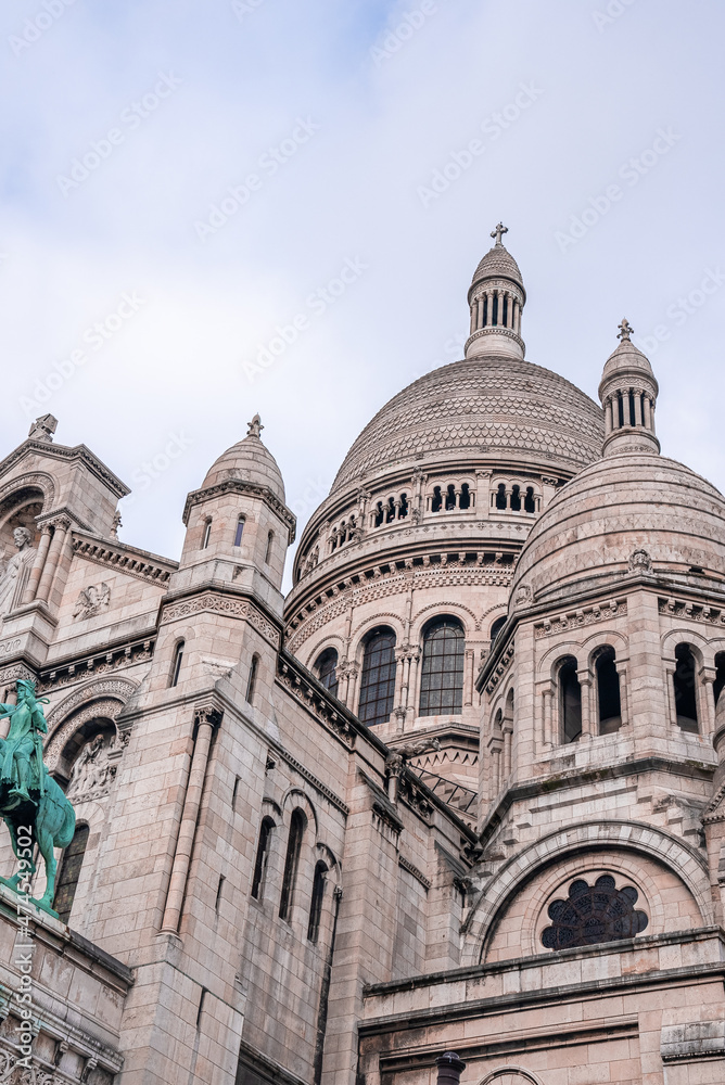 Part of the Sacre Coeur cathedral close up view in Paris, France.