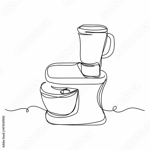 Vector abstract continuous one single simple line drawing icon of food processor in silhouette sketch on white background.