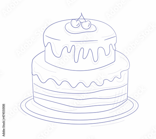 Bakery minimalistic cake. Stylish icons for cafe or restaurant. Graphic elements for website. Sweets, birthday cards. Candy shop, grocery store, gift, present. Cartoon flat vector illustration © Rudzhan