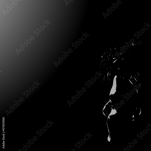 Man face alone on the dark illustration background vector