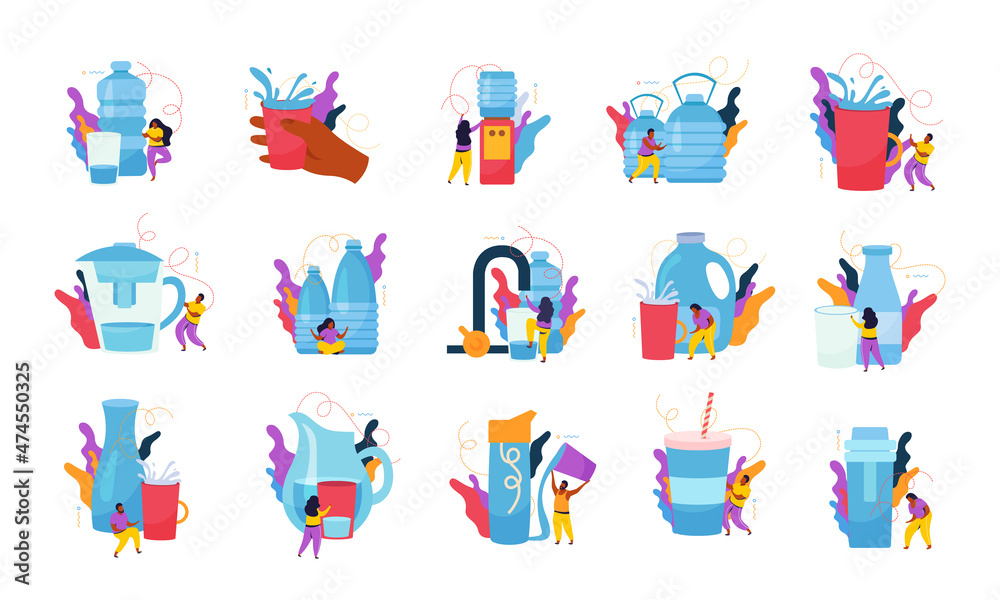 Drink Water Flat Icon Set