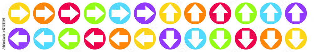 Arrow right icons set. Color arrow symbols. Collection curved arrows. Modern flat simple arrows isolated. Vector graphic elements.
Arrow right icons set. Color arrow symbols. Collection curved arrows. Modern flat simple arrows isolated. Vector graphic elements.