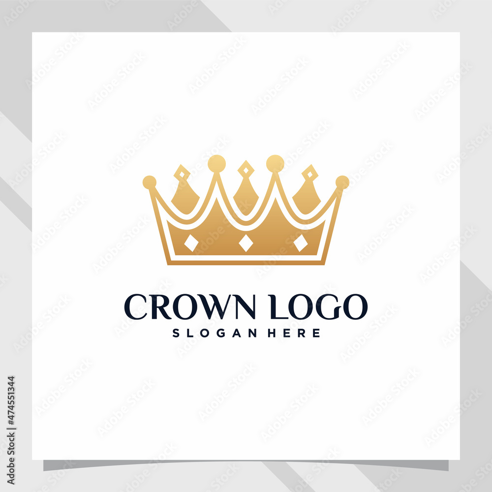 Creative crown logo design with unique concept and golden style color Creative crown logo design with unique concept and golden style color
