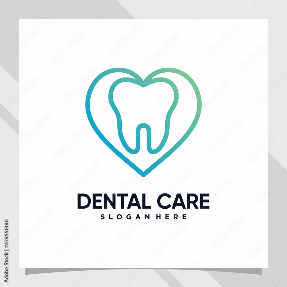 Dental care logo design template with line art style