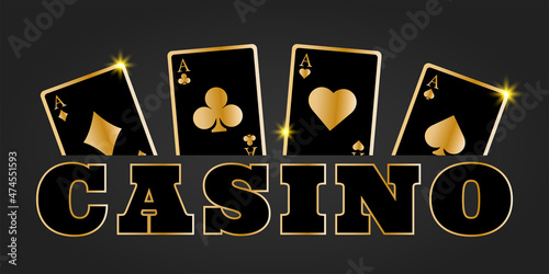 Online casino, banner with inscription and playing cards on a black background. Vector illustration.