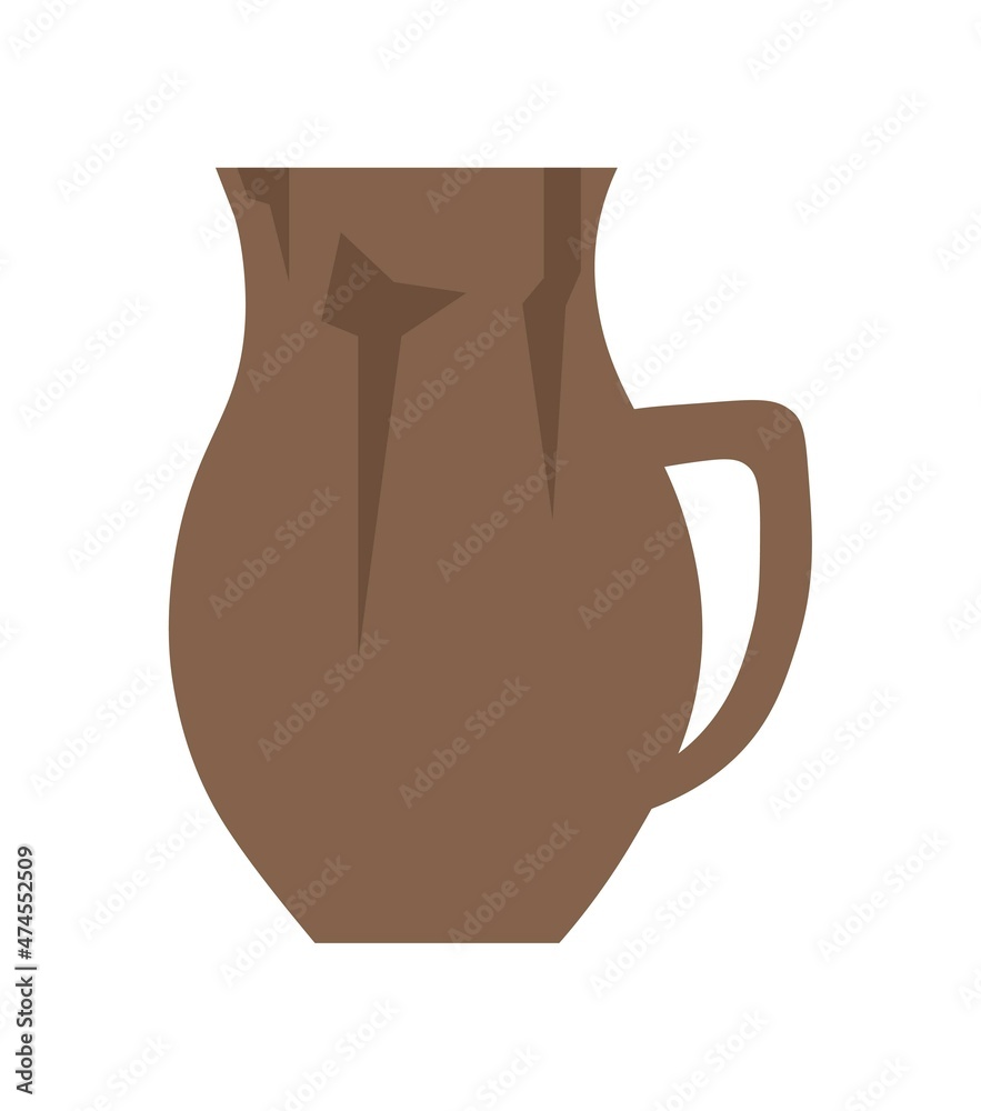 Old medieval vase. Archaeological finds, historical symbols. Paleontology, scientific research. Dishes in people, ancient Greek amphora, Roman empire culture. Cartoon flat vector illustration