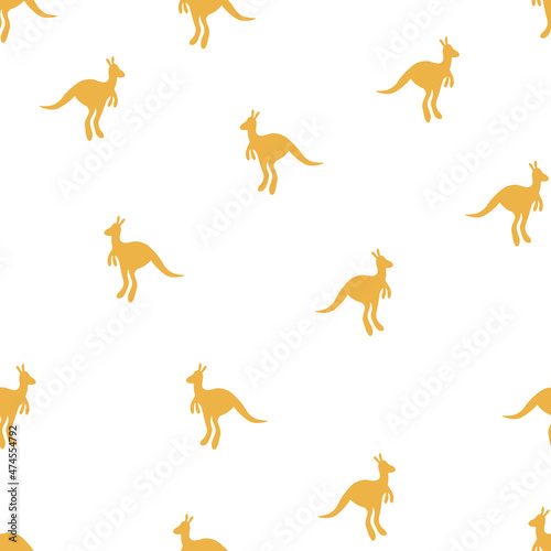 Vector flat illustration with silhouette kangaroo and baby kangaroo. Seamless pattern on white background. Design for card, poster, fabric, textile. Pray for Australia and animals