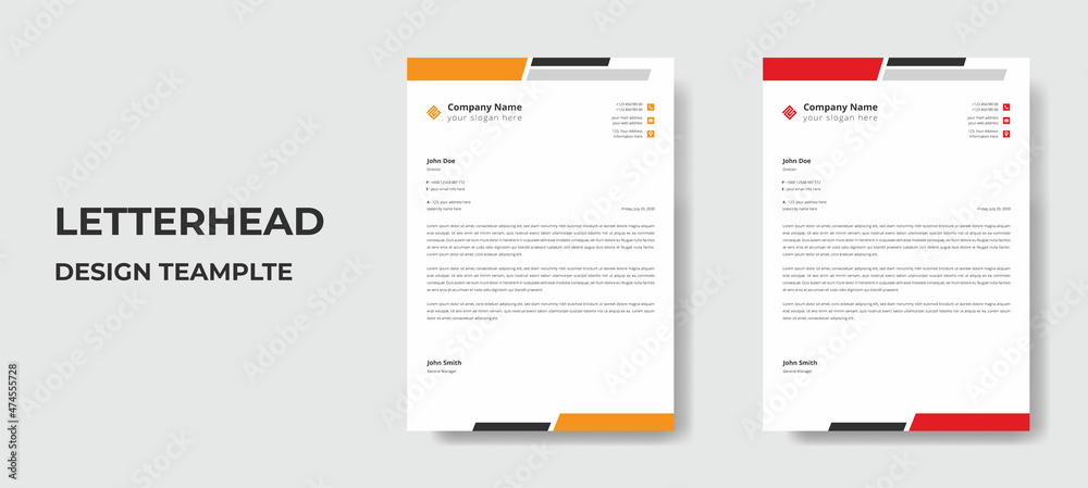 Modern Creative & Clean business style Letterhead design template. Abstract letterhead pad bundle of your corporate project with blue and orange color corporate letterhead design template