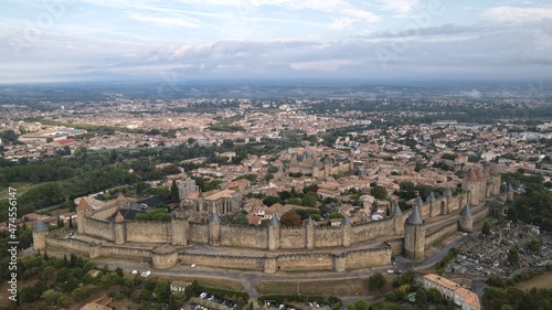 Carcassonne, a hilltop town in southern France’s Languedoc area, is famous for its medieval citadel, La Cité, with numerous watchtowers and double-walled fortifications.