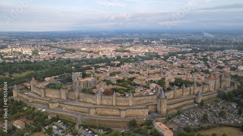 Carcassonne, a hilltop town in southern France’s Languedoc area, is famous for its medieval citadel, La Cité, with numerous watchtowers and double-walled fortifications.